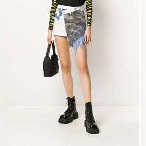 GUC GCDS- Camouflage Fringe Asymmetrical Shorts. Size 26